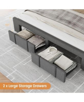 Size Upholstered Platform Bed Frame with 2 Storage Drawers, Solid Wood Slats, No Box Spring Needed, Noise-Free