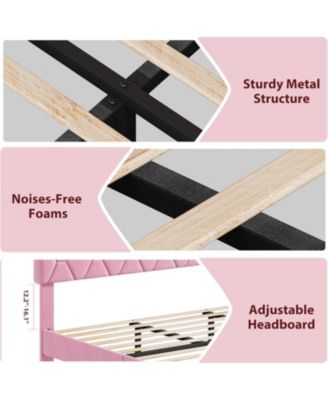 King Size Bed Frame with Upholstered Headboard, Wood Slat Platform, No Box Spring Needed, Noise-Free, Easy Assembly