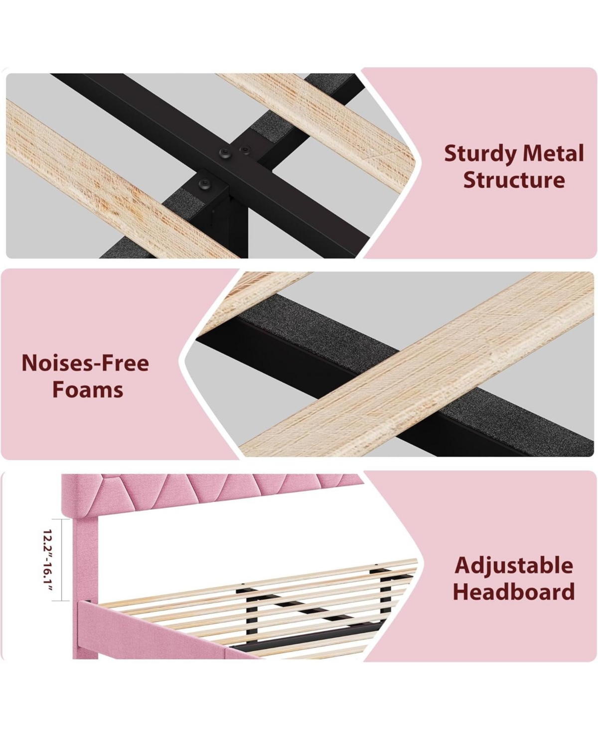 gaomon King Size Bed Frame with Upholstered Headboard, Wood Slat Platform, No Box Spring Needed, Noise-Free