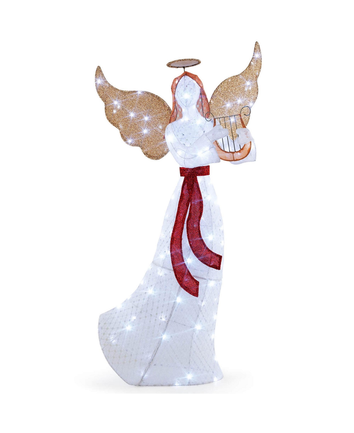 Costway 5 Ft Lighted Angel with Harp Led Lights Halo Zip Ties & Ground Stakes Christmas
