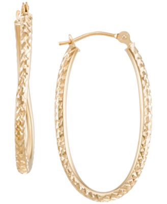 Twist Oval Hoop Earrings in Yellow Gold