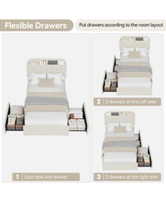 Full Size Bed Frame with Storage Drawers & Bookcase Headboard - Standard/Queen