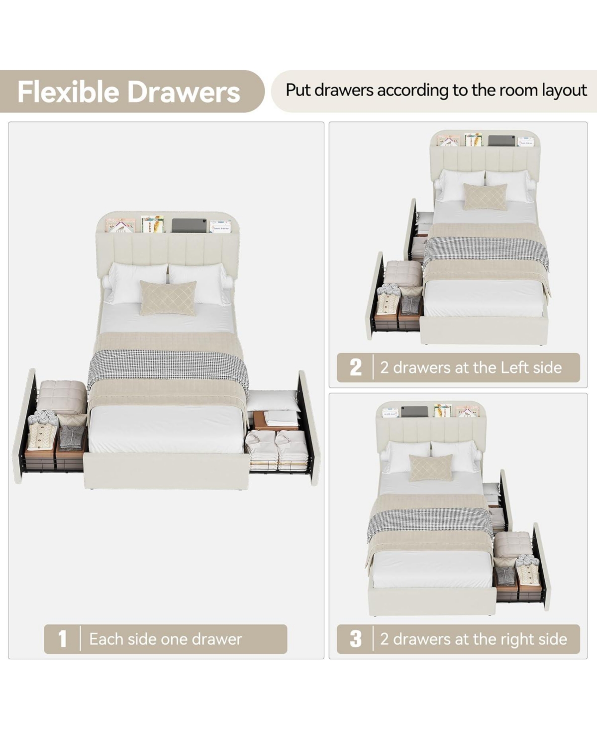 gaomon Full Bed Frame with Storage Drawers & Bookcase Headboard