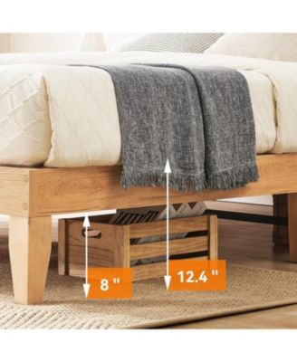 Bohemian Platform Bed Frame with Rattan Storage Headboard, Adjustable LED Lights, Solid Wood Support, No Box Spring Needed - Full