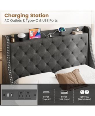 Queen Bed Frame with 4 Storage Drawers, Wingback Headboard - Standard/Queen