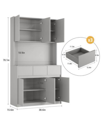 70" Kitchen Food Pantry with Charge Station, LED Light,Storage Cabinet