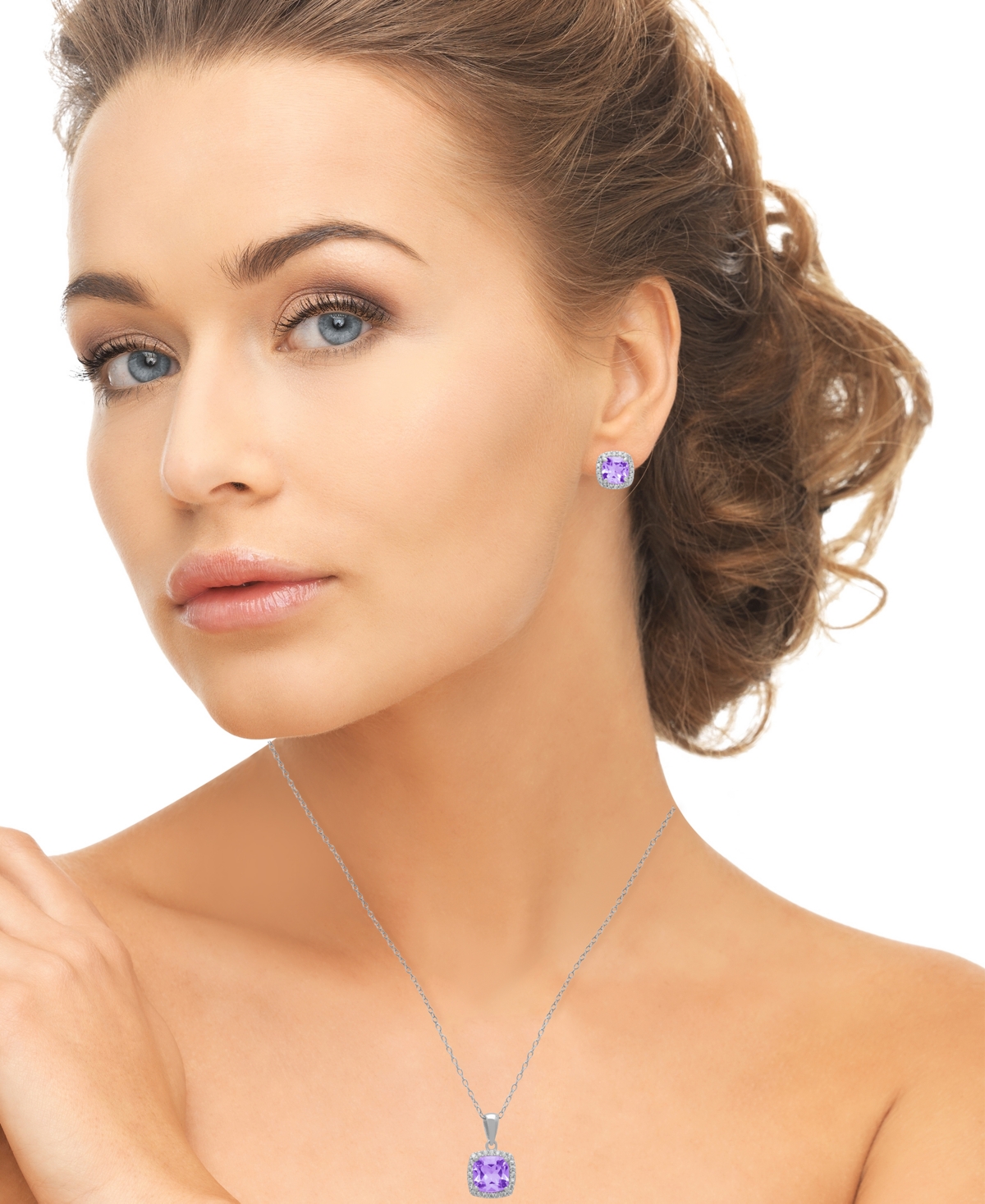 Macy's 2-Pc. Blue Topaz (4-1/2 ct. t.w.) and White (0.64 Pendant Necklace & Matching Earrings Set Sterling Silver