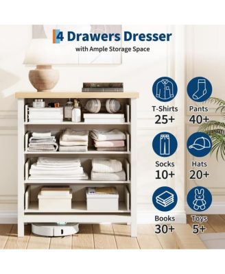 4-Drawer Modern Fluted Dresser Bedroom Chest, Fluted Drawers with Metal Handle, Large Storage Cabinet for Nursery, Living Room