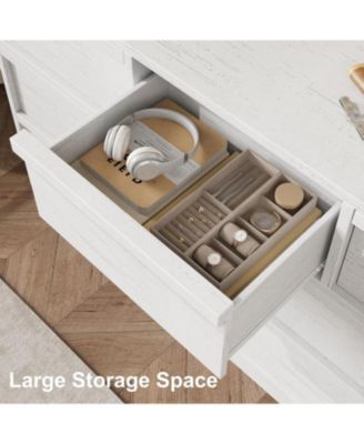 7-Drawer Modern Double Dresser Organizer, Large Storage Wooden Chest for Bedroom, Living Room, Nursery, White