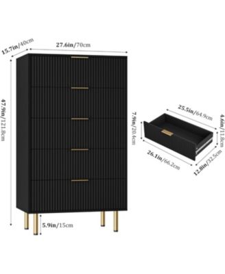  47.9" Wood Chest, Modern Storage Cabinet with Metal Handle - 5-Drawer Tall Dresser