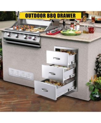 14W x 21H x 23D Inch Outdoor Kitchen Drawers, Flush Mount Double BBQ Access Drawers, Stainless Steel, Grill Station