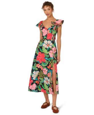 Women's 3D Floral Print Midi Dress