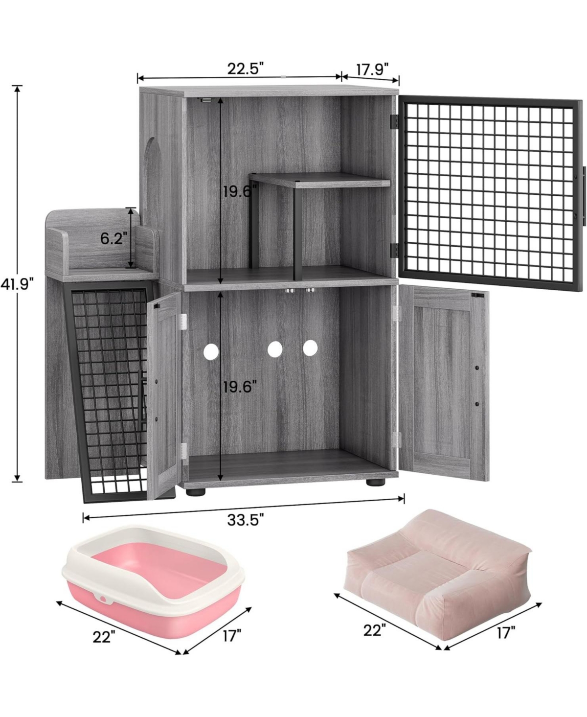 gaomon Modern Cat Litter Box Enclosure, Dual Layer Hidden Washroom, Sturdy Ladder, Indoor Cat Cabinet, Black