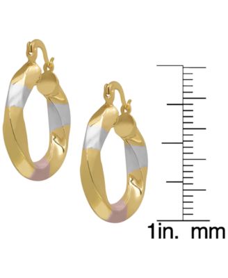 14k Gold Plated Brass Tri-Color Twist Hoop Earrings