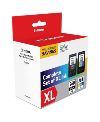 2 Pack PG-260XL Black & CL-261XL Color Ink Cartridge Value Pack for PIXMA TR7020, TS5320 Printers