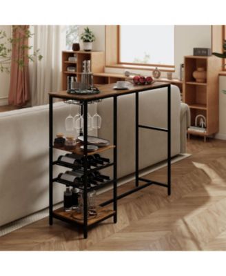 48" Long Bar Table with Storage Shelves Wine Racks & Stemware Holders for Kitchen