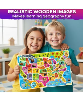 Magnetic Realistic Puzzles States Map for Kids 4-6 Years - Montessori Toys Geography Learning