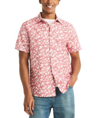 Men's Reverse Palm Tree Printed Linen Short-Sleeve Shirt