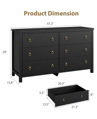 Dresser for Bedroom with 6 Drawers, 47inch Wide Chest of Large Drawers with Large Clothes Storage Cabinet, Wood Bedroom Dresser TV Stand