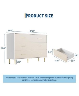 6-Drawer Modern White Wood Dresser with Gold Metal Legs & Handles Large Storage Cabinet for Bedroom, Living Room, Entryway