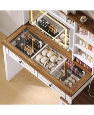 3-Drawer 1-Door White MDF Particle Board Vanity Table, Modern Makeup Desk Organizer for Bedroom