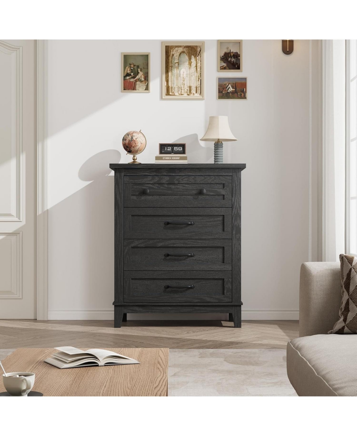 gaomon 4-Drawer Black Freestanding Vertical Dresser 34.8" Tall, Large Storage Closet Chest for Bedroom, Living Room