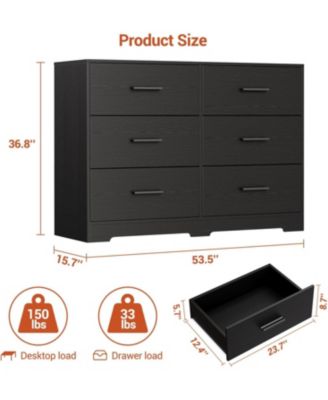 6-Drawer Black Double Dresser 47" Wide, Modern Chest TV Stand, Storage Cabinet with Metal Handles, Bedroom, Hallway