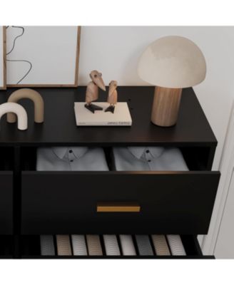 6-Drawer Modern Wood Dresser for Bedroom, Wide Gold Handles, Storage Organizer Unit for Living Room, Closet, Entryway