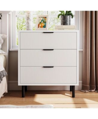 3-Drawer White Wood Dresser, Metal Legs, Space-Saving Cabinet for Bedroom, Living Room, Nursery, Home Office