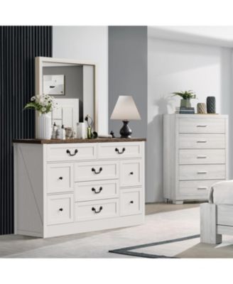 9-Drawer Engineered Wood Farmhouse Dresser with Built-In Charging Station and Anti-Tip Device