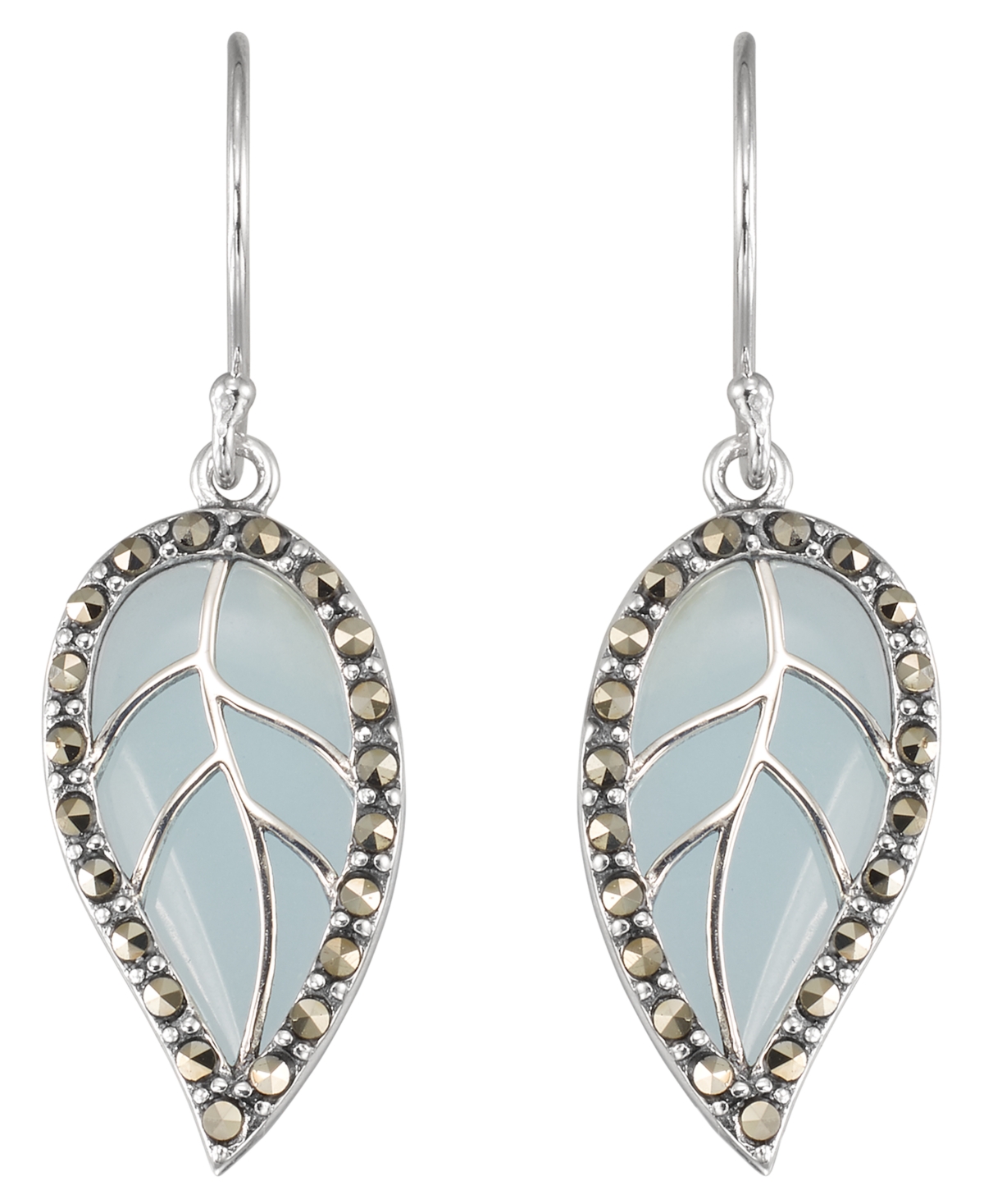 Macy's Marcasite Blue Agate (3.3 ct. t.w.) Leaf Wire Earrings in Sterling Silver