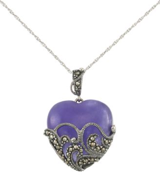 Marcasite Lavender Jade (20 ct. t.w.) Heart Pendant Necklace in Sterling Silver