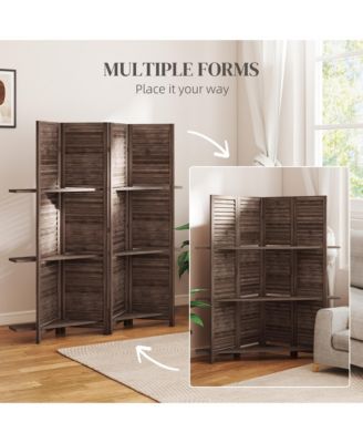 HOMCOM 4 Panel Privacy Screen, Room Divider with 3 Shelves