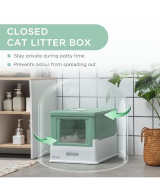 Fully Enclosed Cat Litter Box with Drawer Tray Portable Large Space Green