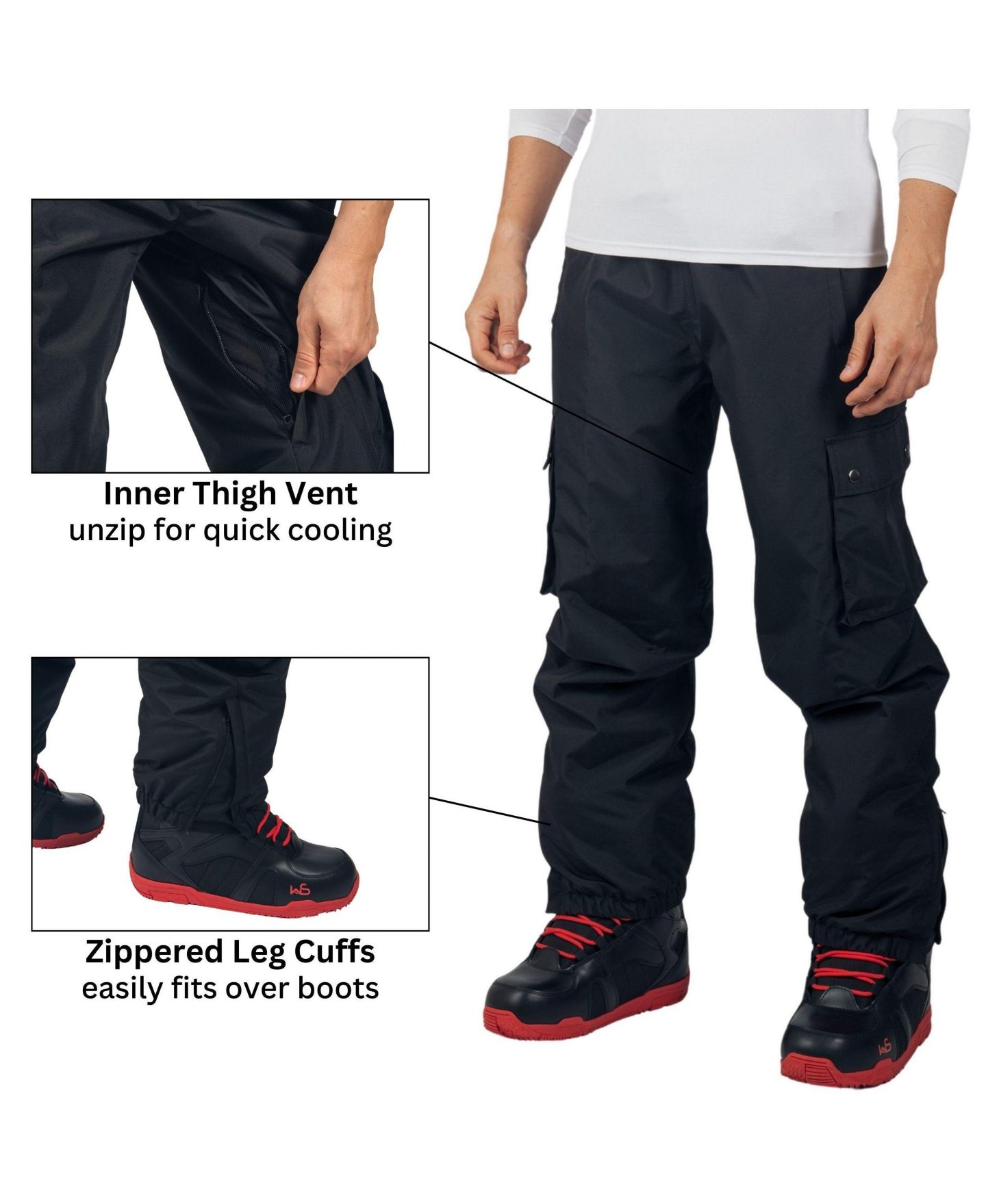 Мужские брюки Alpine Swiss Snow Pants 10K Waterproof Insulated Snowboard and Ski Pants, цвет: Чёрный — фото 3