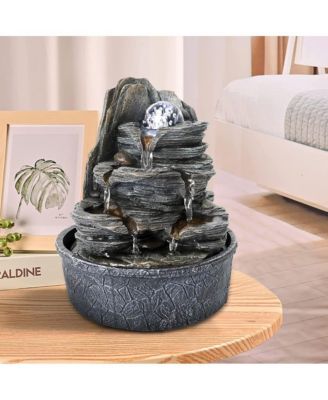 9.8” Rockery Indoor Water Fountain - Zen Tabletop Fountain with LED Light & Spinning Crystal Ball for Home Office Bedroom Decor