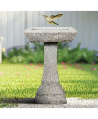22.8" H Concrete Birdbath with Pedestal – 15" Dia Outdoor Freestanding Garden Bird Feeder & Bath for Patio, Yard, Decor