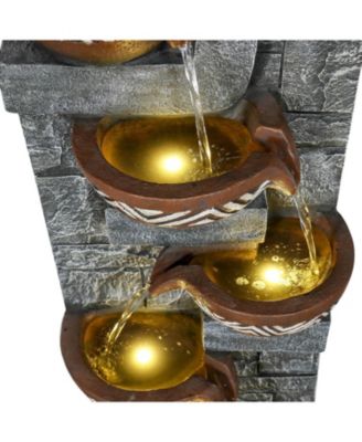 56.6"H Outdoor Indoor Water Fountain - 6-Tier Poly-Resin LED Waterfall Fountain for Garden, Patio, Yard & Home Decor