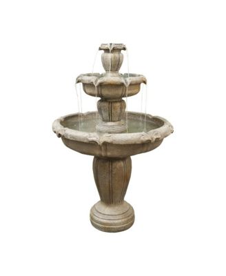 48”H 3-Tier Outdoor Water Fountain – Concrete Cascading Floor Fountain with Pump for Garden, Patio, Yard & Home Decor