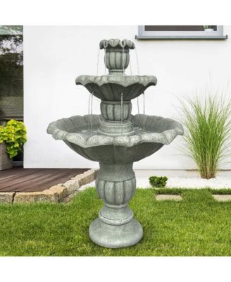 39.3”H 3-Tier Outdoor Floor Water Fountain – Concrete Cascading Fountain with Pump for Garden, Patio, Yard & Home Decor