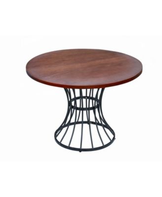 Streamdale Oak Veneer 42" Round Dining Table - Wrought Iron Base, Rustic-Modern