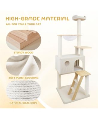 Cat Tree with large condo wood ladder in White