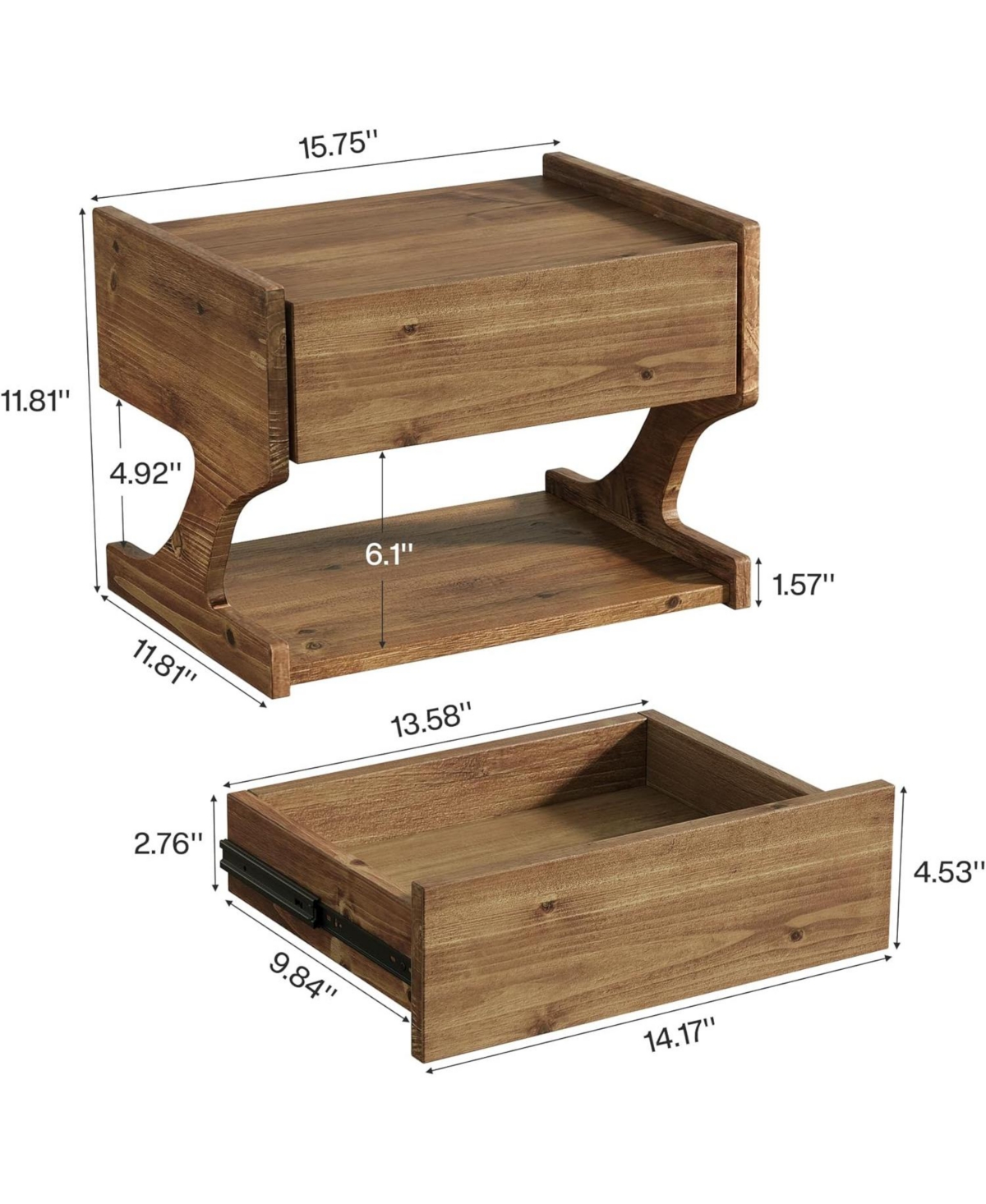 Tribesigns Solid Wood Floating Nightstand, Wall Mounted Bedside Table