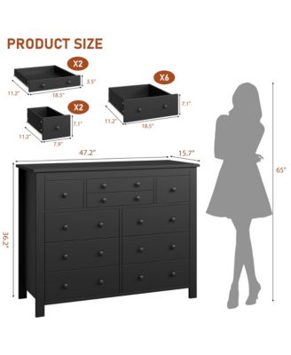 10-Drawer Black Dresser 47" Wide, Long Wooden Chest Storage Cabinet