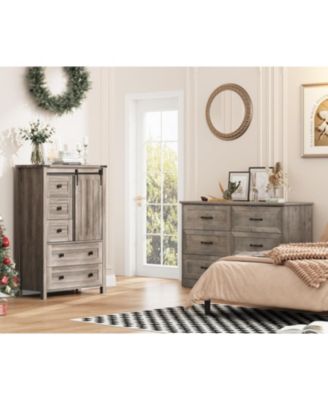 5-Drawer Farmhouse Dresser, 48" Tall, Sliding Barn Door, Adjustable Shelf, Bedroom, Hallway, Living Room, Kitchen