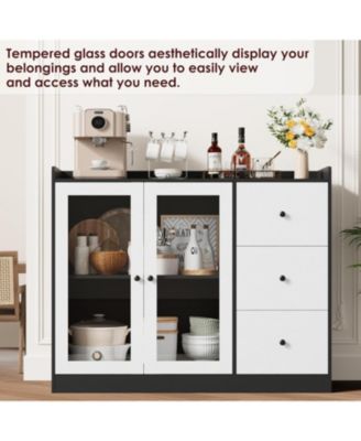 43 Inch Buffet Cabinet with Storage, Modern Sideboard with Guardrail, Adjustable Shelves, 3 Drawers, Kitchen