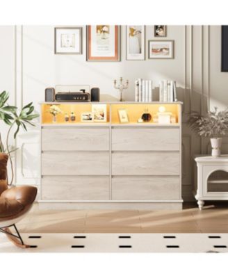 6-Drawer Modern Wide Wood Dresser, Large Chest of Drawers with Wide Top for Bedroom, Closet, Living Room, Hallway