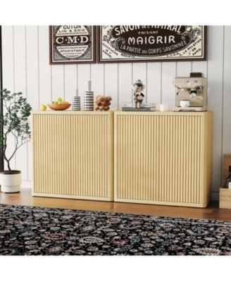 3-Tier Buffet Cabinet with Storage, Storage Cabinet with Double Fluted Doors & Adjustable Shelves