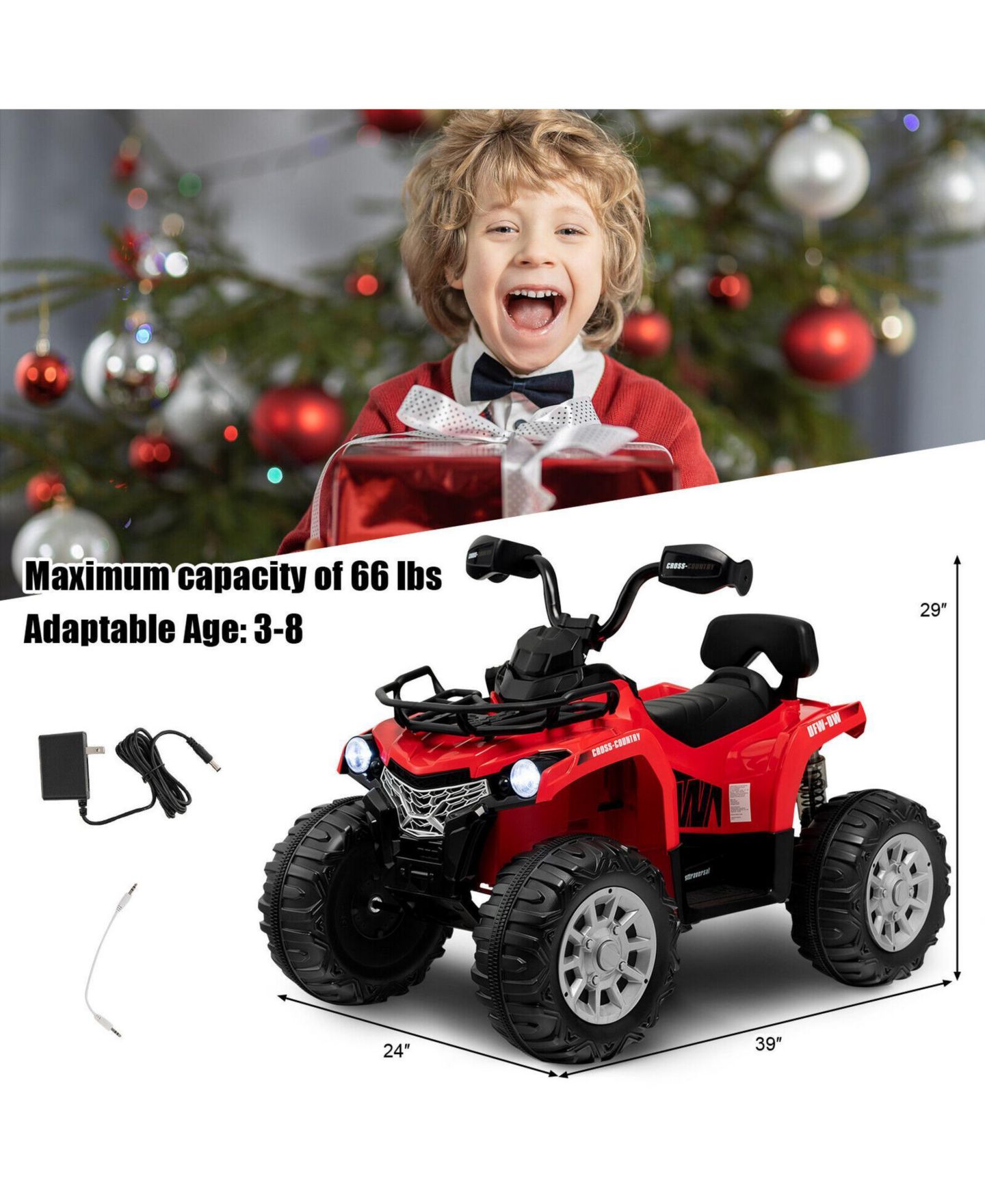 Детская игрушка SUGIFT 12V Kids Ride On 4 Wheeler with MP3 and LED Headlights, Ages 3-8, цвет: Красный — фото 3