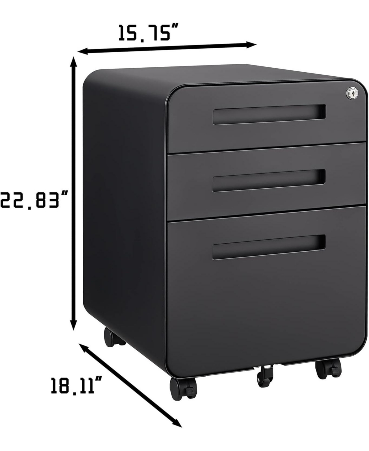 gaomon 3 Drawer Mobile File Cabinet with Lock, Under Desk Metal Filing for Home Office
